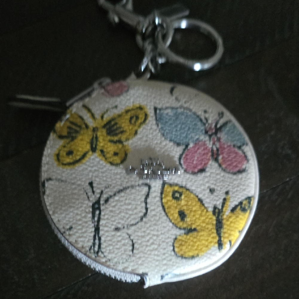 Coach Butterfly Print Key Holder in Cream